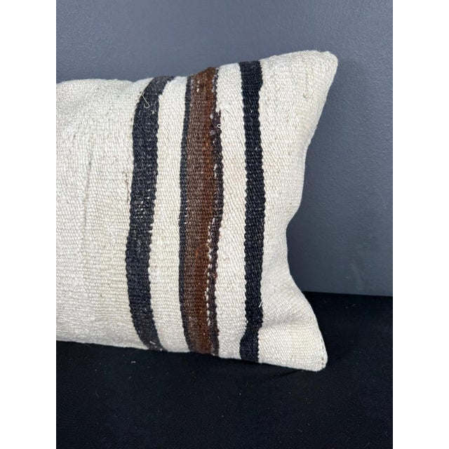 Turkish Hemp Pillow Cushion Natural Beige Black Pillow Cushion Cover 16" x 24" For Sale - Image 4 of 4