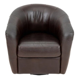 Art Deco Style Brown Leather Swivel Tub Chair For Sale