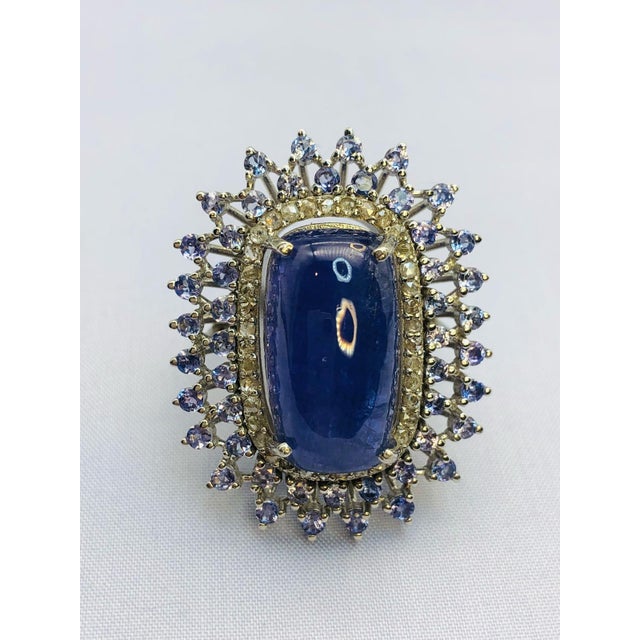 Bochic “Orient” Natural Diamond & Tanzanite Cocktail Ring Set 18K Gold & Silver For Sale - Image 12 of 12