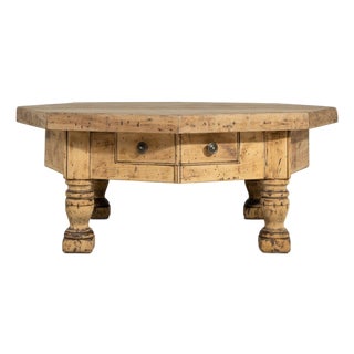 1970-1979 France Weathered Honey Oak Carved Oak Coffee Table For Sale