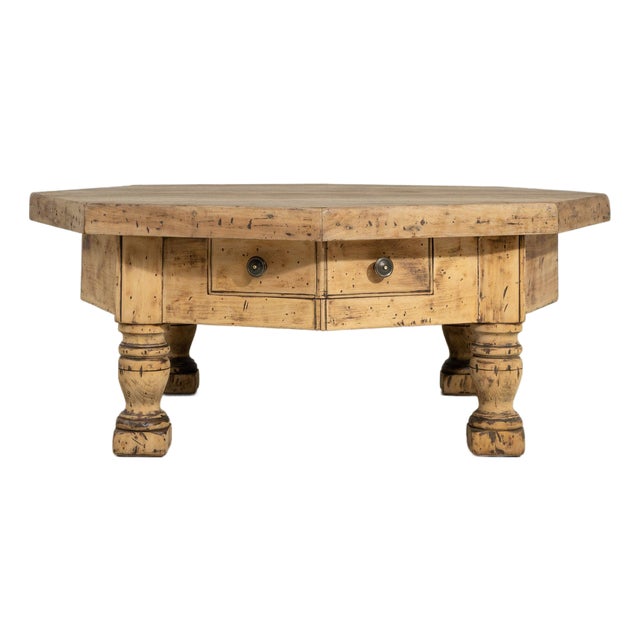 1970-1979 France Weathered Honey Oak Carved Oak Coffee Table For Sale