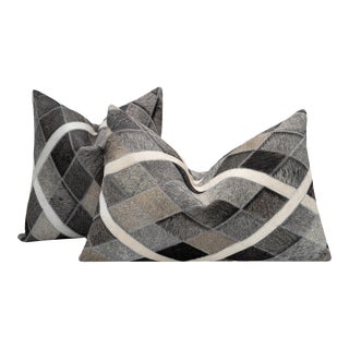 Pair of Canvello Genuine Cowhide Leather Decorative Throw Pillows With Feather Down Insert Included For Sale
