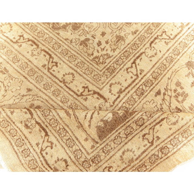 Authentic Persian Tabriz Brown Handmade Wool Rug For Sale - Image 9 of 9
