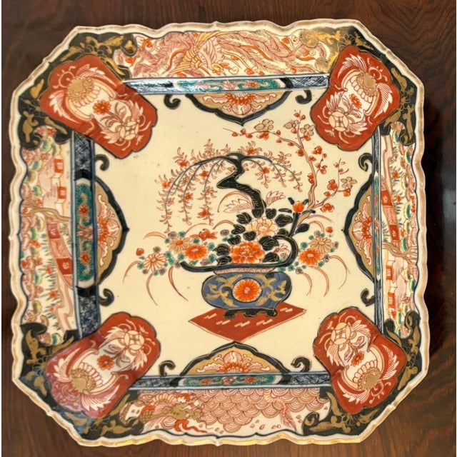 Antique Japanese Hand-Painted Imari Porcelain Charger Plate with Floral Bird Decor, 1900 For Sale - Image 6 of 10