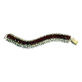 1950s-60s Red Rhinestone Chunky Link Cuff Bracelet For Sale