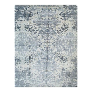 9x12 Ivory Hand-Knotted Wool Mirrored Inkblot Abstract Modern Carpet Rug For Sale