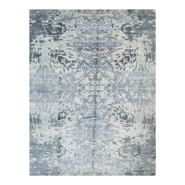 9x12 Ivory Hand-Knotted Wool Mirrored Inkblot Abstract Modern Carpet Rug For Sale