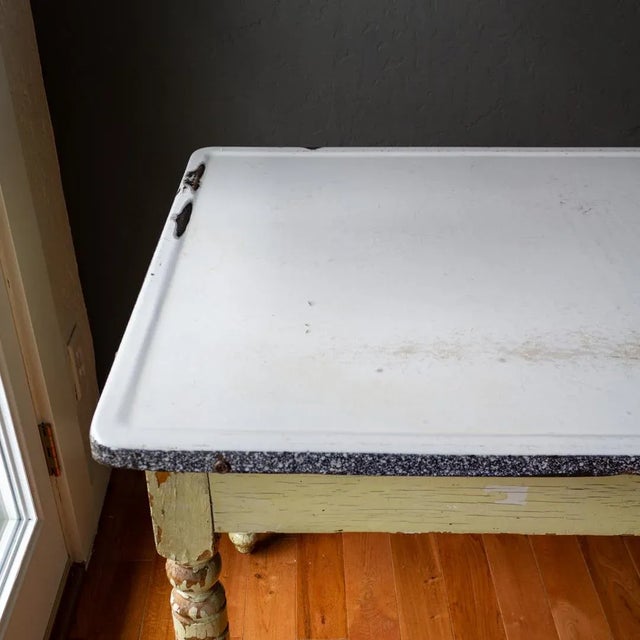 Antique Rustic Green Enamel Top Bakers Table Chairish