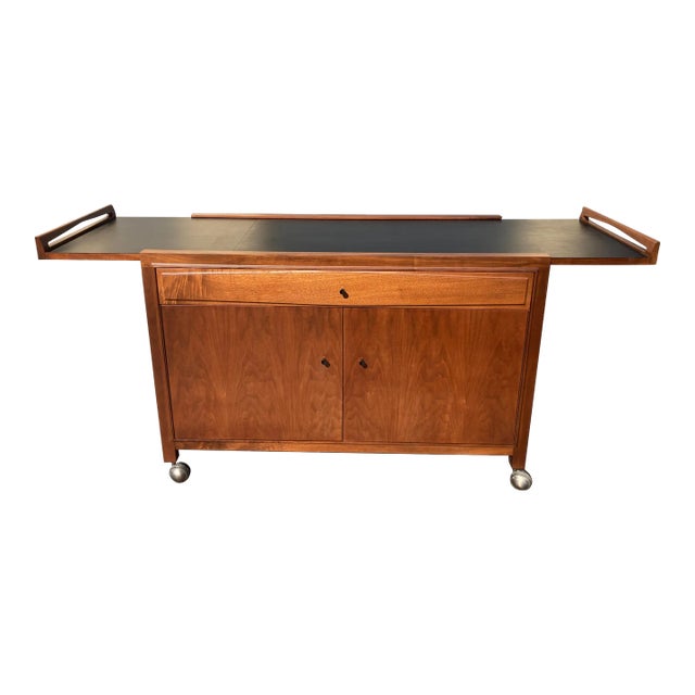 1960s John Kapel for Glenn of California Drop Leaf Expandable Bar Cart Cabinet Walnut For Sale