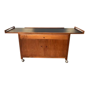 1960s John Kapel for Glenn of California Drop Leaf Expandable Bar Cart Cabinet Walnut
