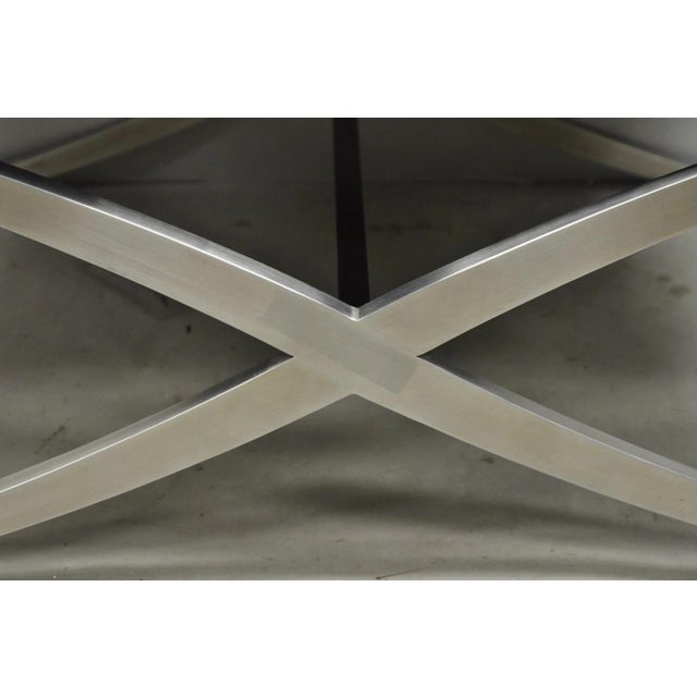 Contemporary Modern Brushed Chrome Frame X-Form Purple Tufted Bench Ottoman For Sale - Image 9 of 13