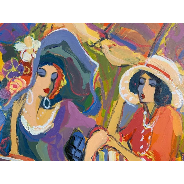 Modern Isaac Maimon Painting of Two Fashionable Women at Cafe For Sale - Image 3 of 9