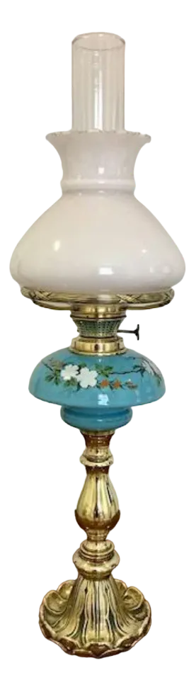 Antique Victorian Brass Oil Table Lamp, 1870s