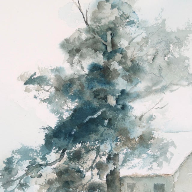 Late 20th Century Original Landscape Watercolor by Tulsa Artist Ellen Shannon – Tree, House & Reflection Scene For Sale In Tulsa - Image 6 of 15