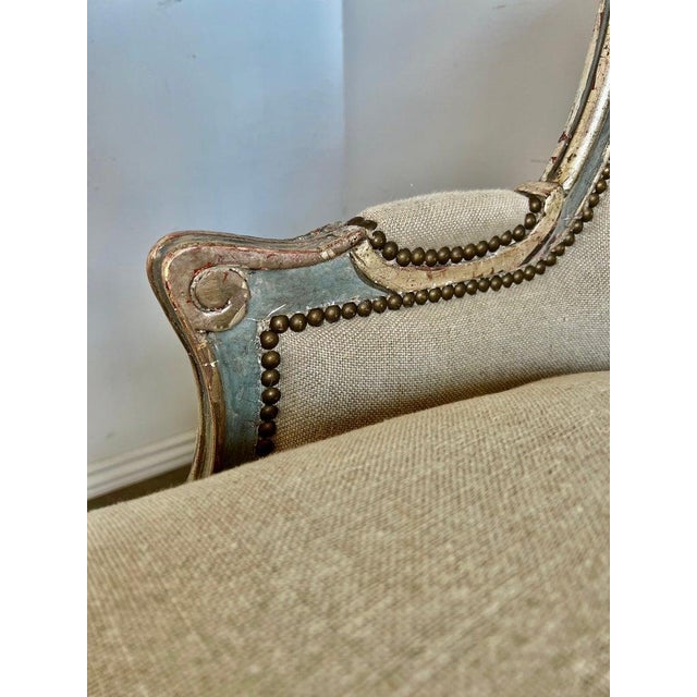 French Louis XV Style Bergeres W/ Belgium Linen Upholstery For Sale In Los Angeles - Image 6 of 14