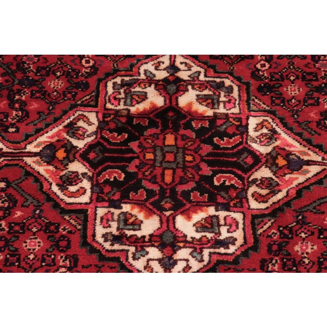 1970s Vintage Hand-Knotted Wool Rug – 6'8" X 9'8" – Red & Blue Geometric Medallion Traditional Rug For Sale - Image 5 of 8