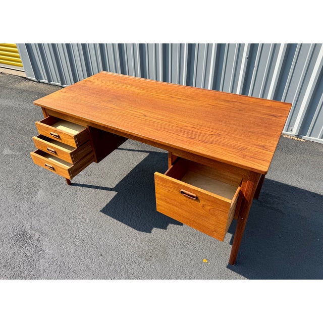1960s Danish Teak Executive Desk With Bookcase For Sale - Image 5 of 9