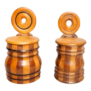 Two Dutch Mahogany and Satinwood Match Safes