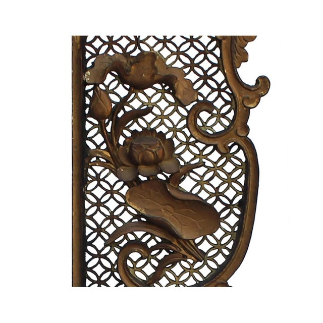 This is a pair of wall panels with plaque shape design, center with relief dimensional lotus flowers carving with diamond...