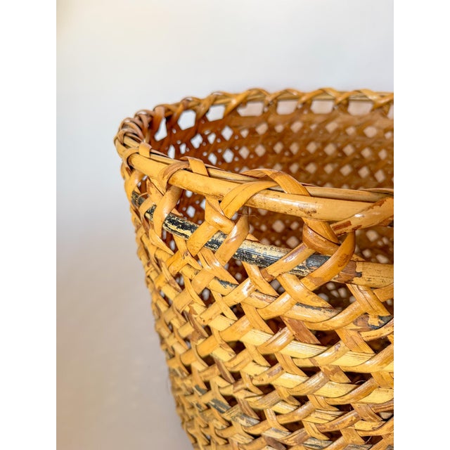 Extra Large Mid-Century Burned Bamboo & Rattan Floor Planter Basket For Sale - Image 9 of 12