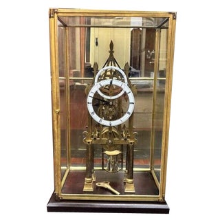 Large Chain Fusee Cathedral Skeleton Clock with Case and Key For Sale