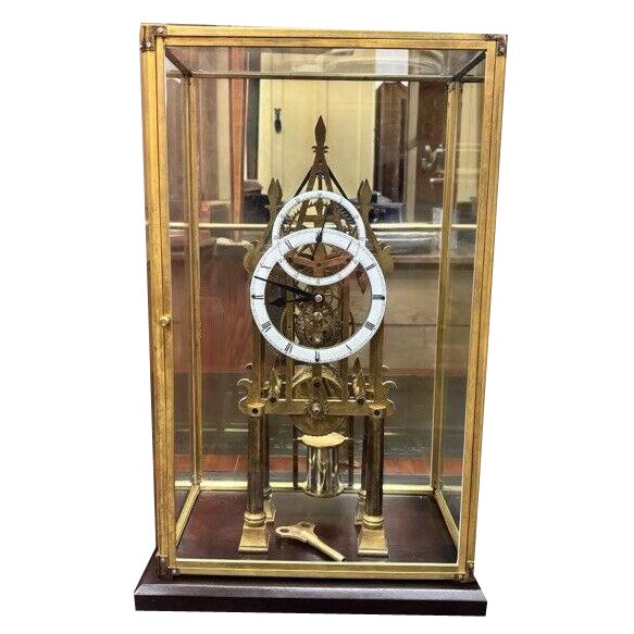 Large Chain Fusee Cathedral Skeleton Clock with Case and Key For Sale