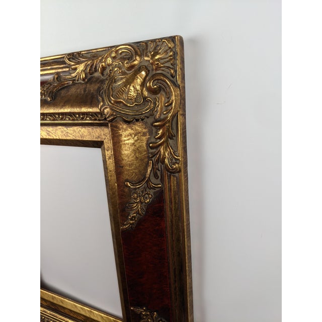 Wood Ornate Red and Antique Gold Gilt Wood Picture Frame With Baroque-Style Relief For Sale - Image 7 of 12