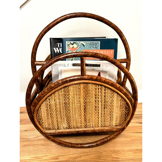 Vintage Rattan and Woven Cane Magazine Rack/Book Holder For Sale - Image 9 of 10