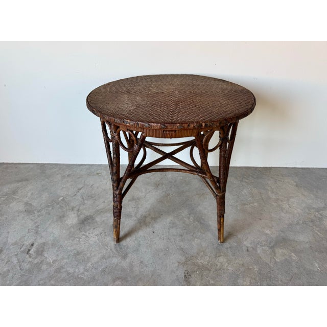 Vintage Boho Chic Bamboo and Rattan Round Accent Table For Sale - Image 9 of 12