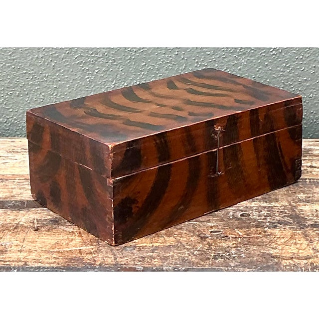 Vintage Hand Painted Tiger Stripe Primitive Box For Sale - Image 4 of 12