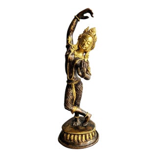 Vintage Hindu Dancing Goddess Hand-Painted Metal Statue Figurine For Sale