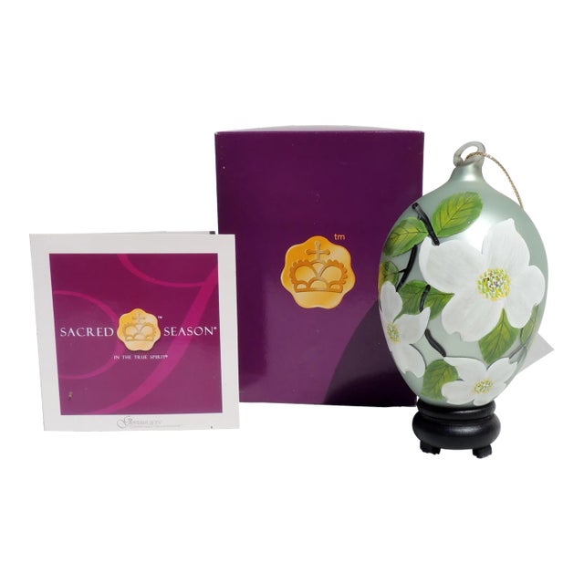 Sacred Season Mouth Blown Hand Painted Floral Glass Christmas Tree Ornament For Sale