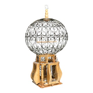 Mid 20th Century Victorian Style "Balloon" Bird Cage Wood and Iron For Sale