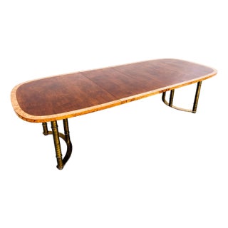 Restored 1970s Burl & Brass Mastercraft Dining Table With Two Leaves, Attributed For Sale