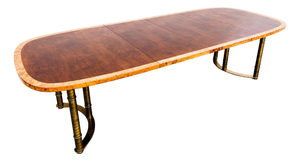 Restored 1970s Burl & Brass Mastercraft Dining Table With Two Leaves, Attributed