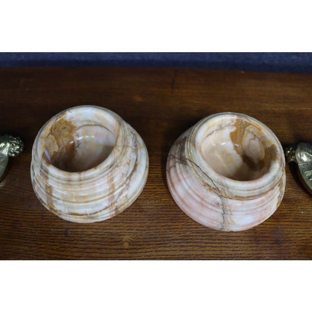 Metal Pair of Italian Marble and Bronze Cherub Lidded Boxes For Sale - Image 7 of 10