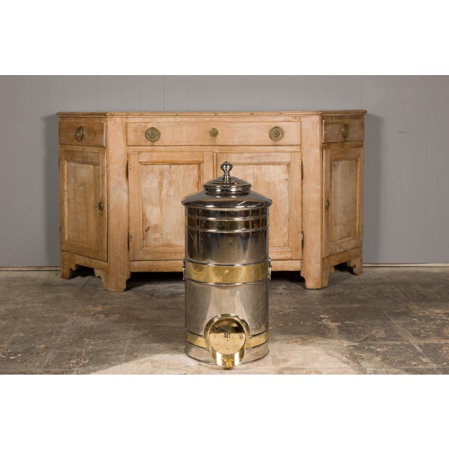 French Turn of the Century Steel and Brass Coffee Bean Dispenser, circa 1900 For Sale - Image 9 of 12