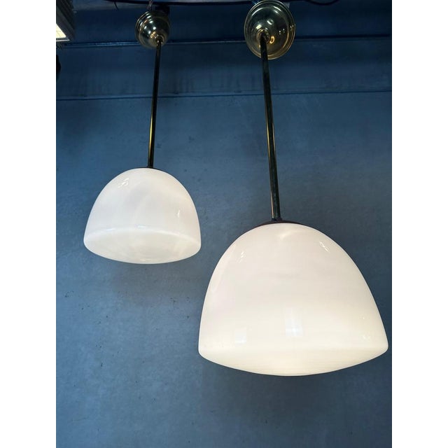 Art Deco Monastery/School Pendant Lamp in Opaline and Brass For Sale - Image 9 of 18