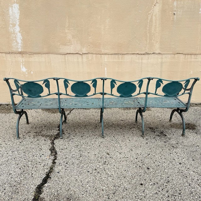 Late 20th Century Molla Cast Aluminum Seahorse and Seashell "Breakers" 4 Seat Outdoor Patio Bench For Sale - Image 11 of 13