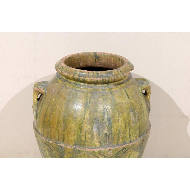 18th Century Large Italian Terracotta Jar with Rich Green Poured Glaze For Sale - Image 4 of 10