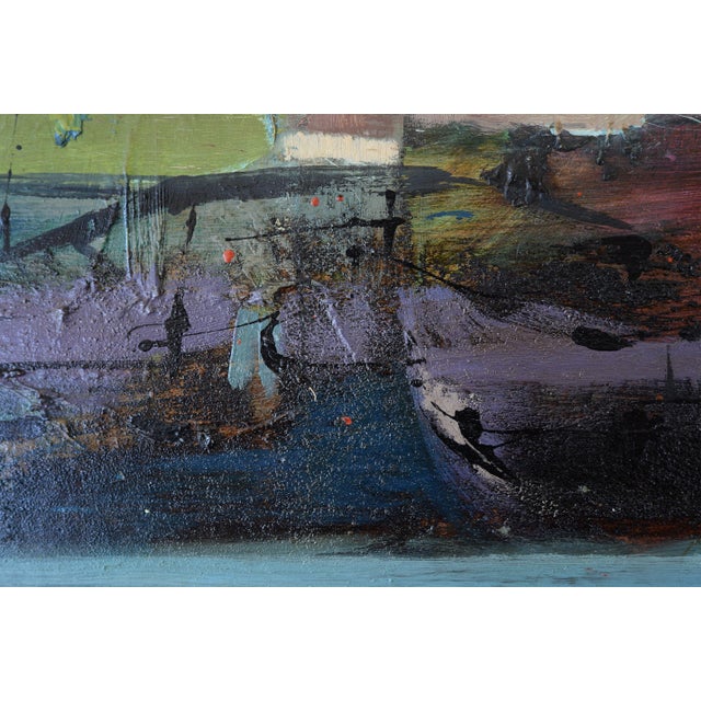 1960s Signed Mid Century Horizontal Abstract Painting For Sale - Image 11 of 15