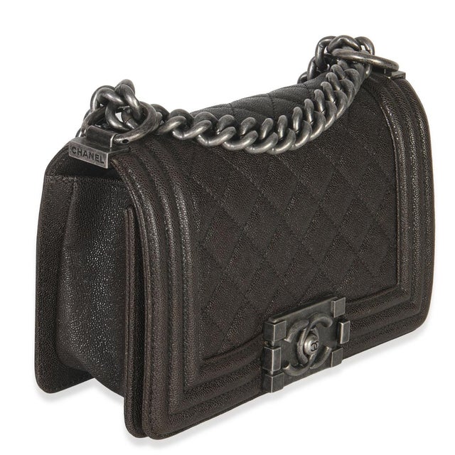 Traditional Brown Quilted Caviar Small Boy Handbag For Sale - Image 3 of 9