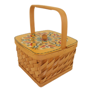Scandinavian Rosemaling Folk Art Painted Wood Basket Handbag