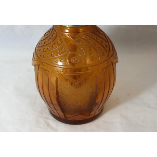 1920s Art Deco Cristaux d'Art St Louis France Amber Glass Hand Cut Crystal Perfume Lamp Bottle For Sale - Image 9 of 11