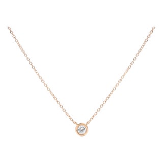 10K Rose Gold 1/5 Carat Round Brilliant-Cut Diamond Modern Bezel-Set Solitaire 16"-18" Pendant Necklace (H-I Color, SI2-I1 Clarity) For Sale