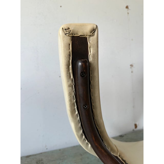 Mid 20th Century Bentwood Mid-Century Cream Leather Armchair With Nail-Head Details For Sale - Image 9 of 13