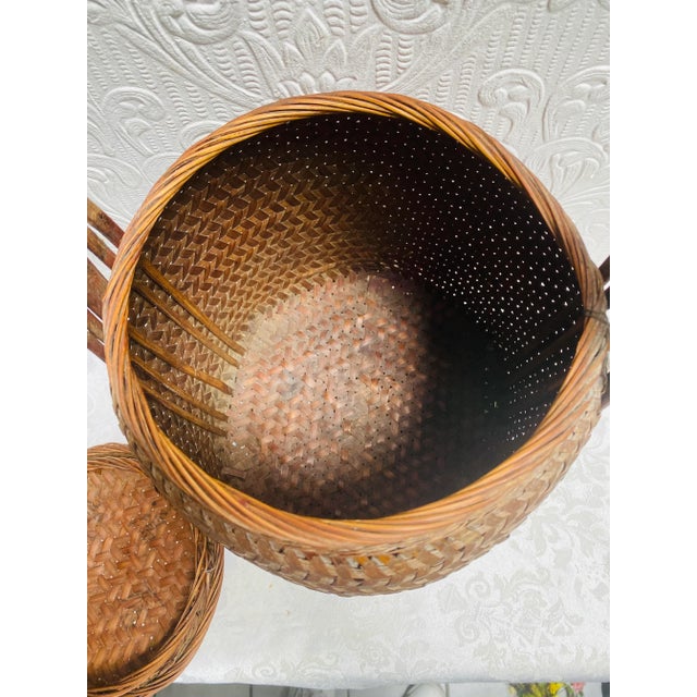 1920s 1920s Antique Chinese Tall Sewing Storage Basket Signed by Maker For Sale - Image 5 of 13