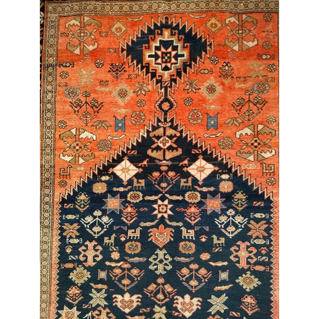 Antique Persian Malayer Tribal Gallery Rug, Hand-Knotted Wool, Geometric Pattern, 5x13, Terracotta & Navy For Sale - Image 17 of 18