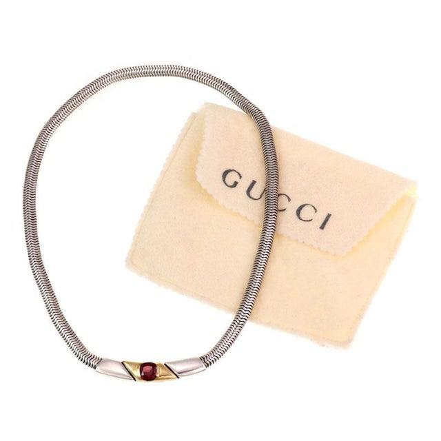Gucci Vintage 2.00ct Garnet 18k YellowGold 925 Silver Necklace Pouch For Sale In Miami - Image 6 of 6