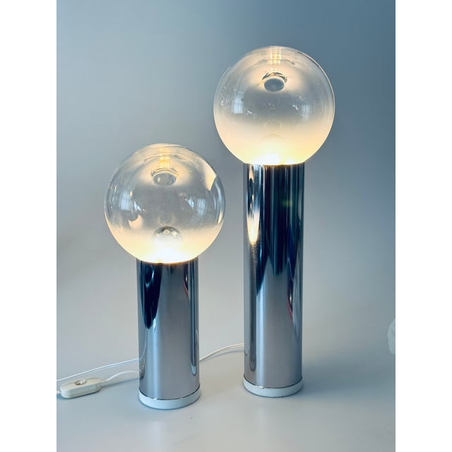 Metal Table Lamps in Chrome-Plated Brass and Glass from OMA, Italy, 1970s, Set of 2 For Sale - Image 7 of 7